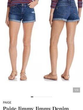 PAIGE Dark Blue Denim Cuffed Jean Shorts
